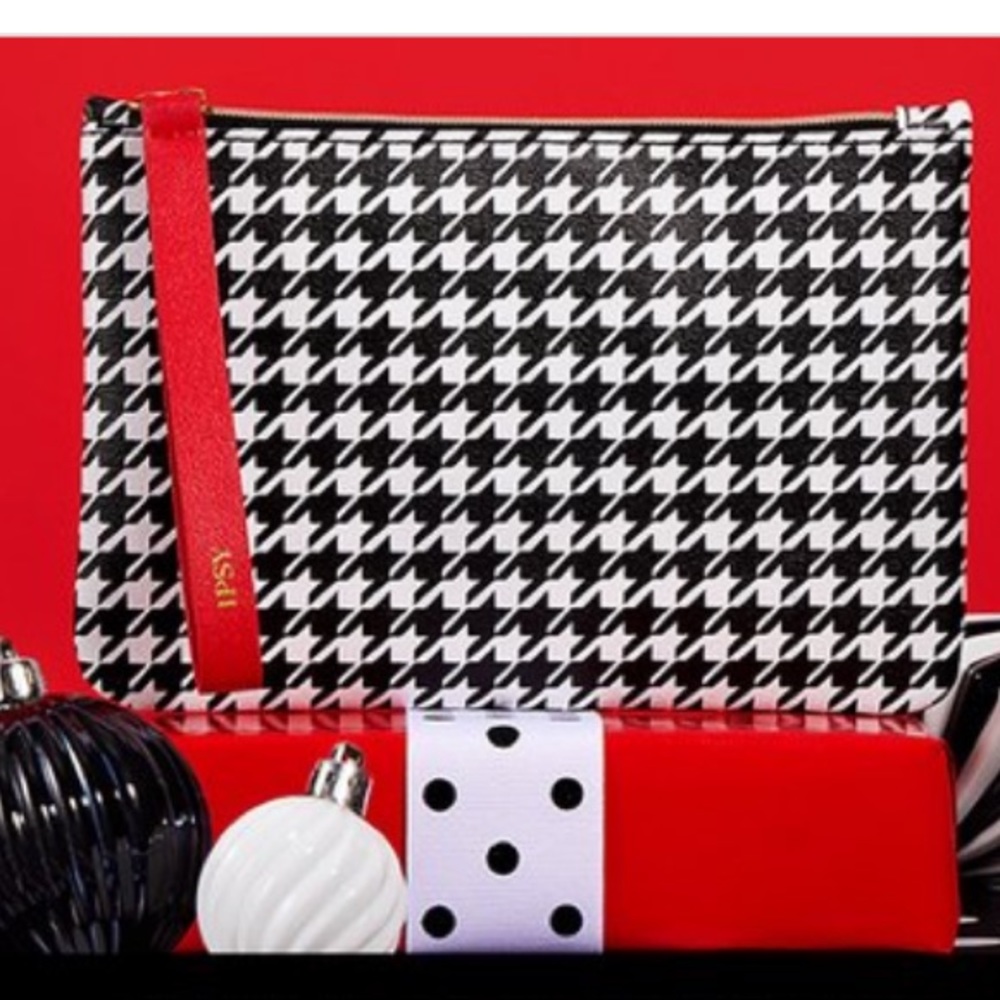 Houndstooth Black White & Red Large Pouch